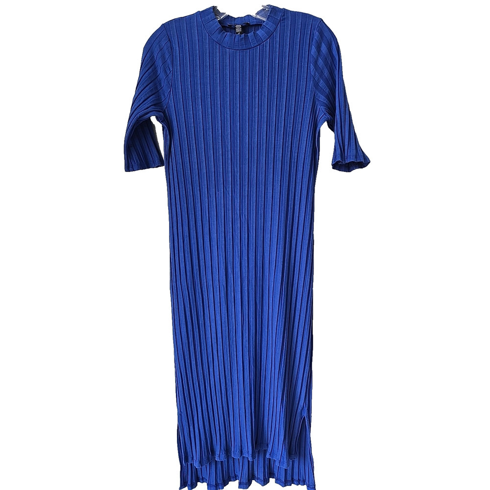 Eileen Fisher Wide Ribbed Stretch‎ Dress SMALL Mock Neck Capsule Bodycon Knee